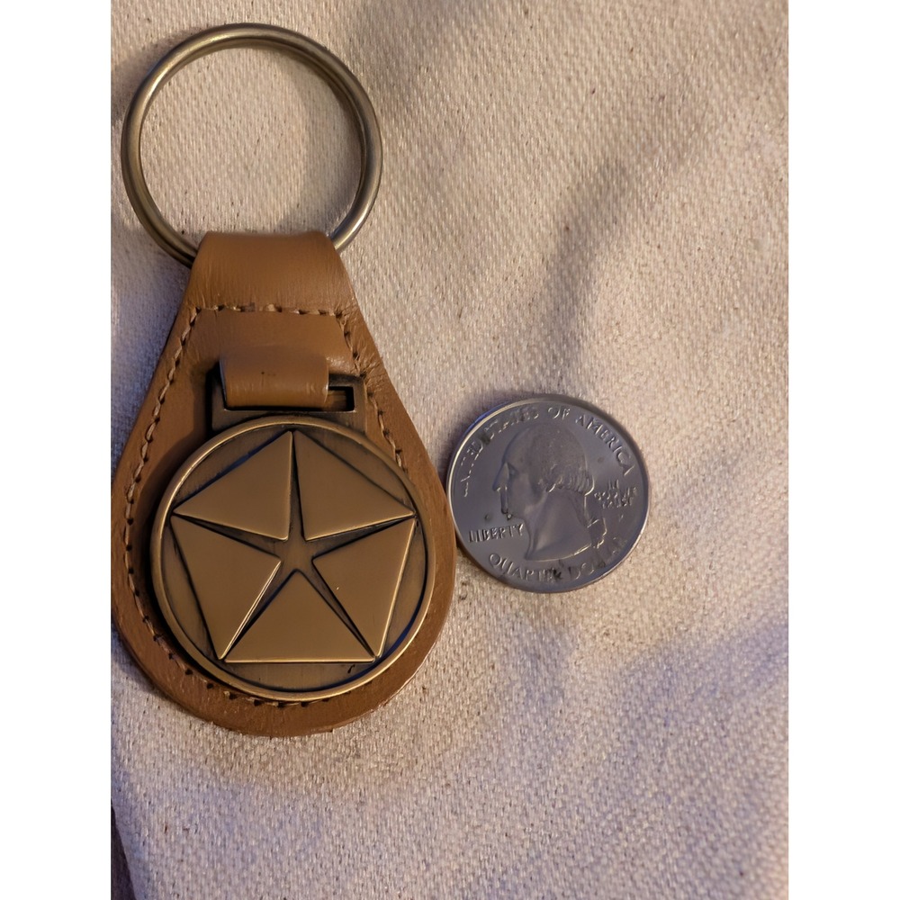 Vintage Chrysler Pentastar Leather Keychain VIP Delivery System Brown Mopar Logo